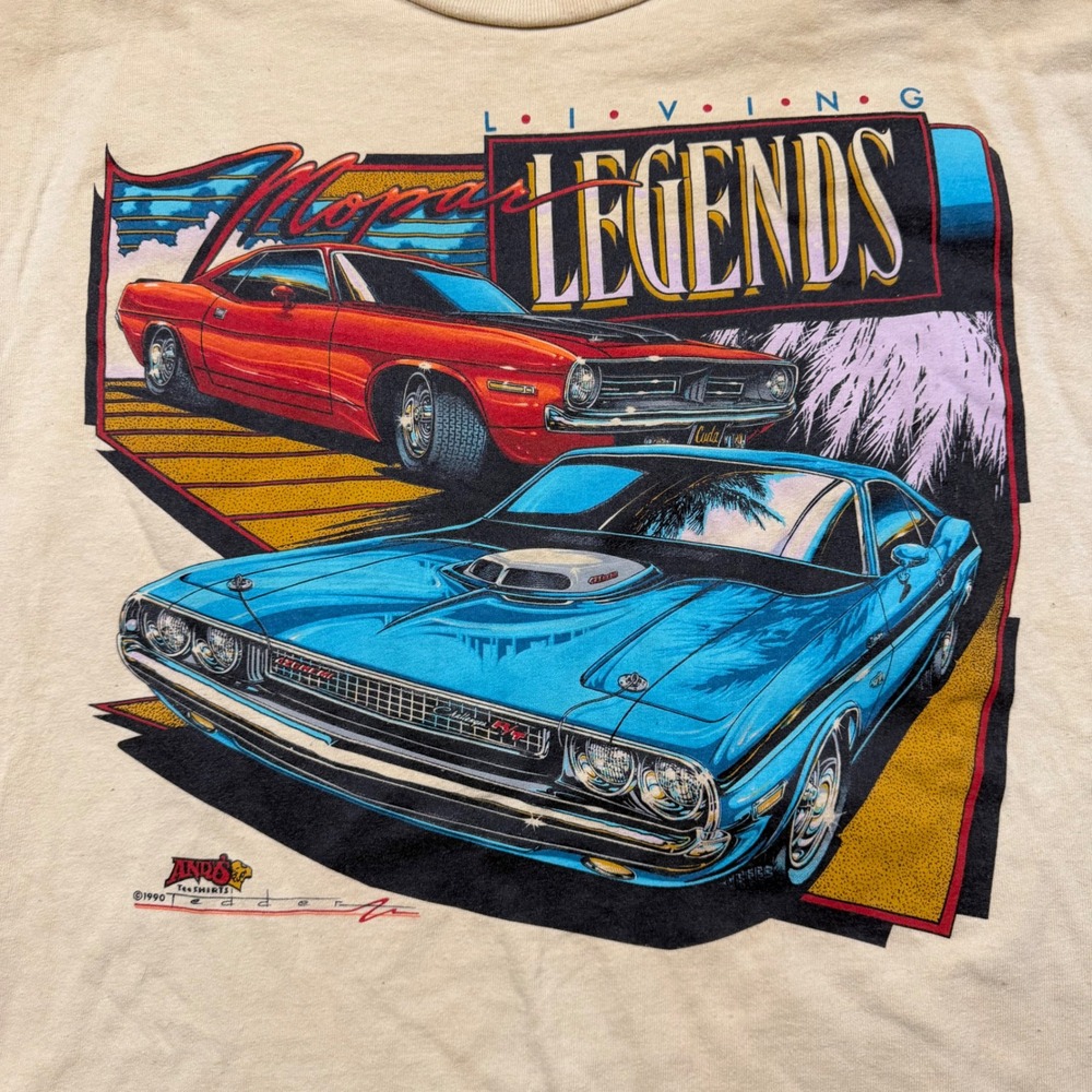 Vintage 90s 1990 Racing Mopar Legends Muscle Car Graphic T Shirt XL Made in USA